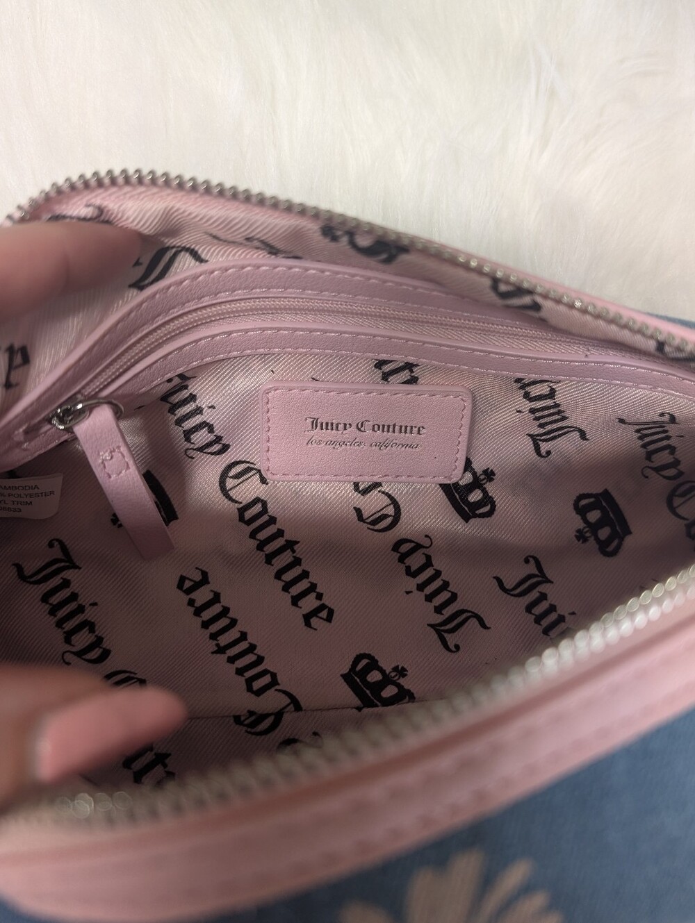Juicy Couture Denim Pink Daisy Barrell Bag with JC Charm & Butterfly Detail 🦋 - Picture 12 of 16